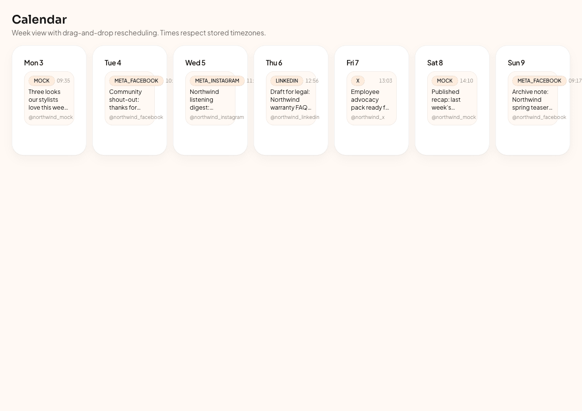 Publishing calendar from demo workspace